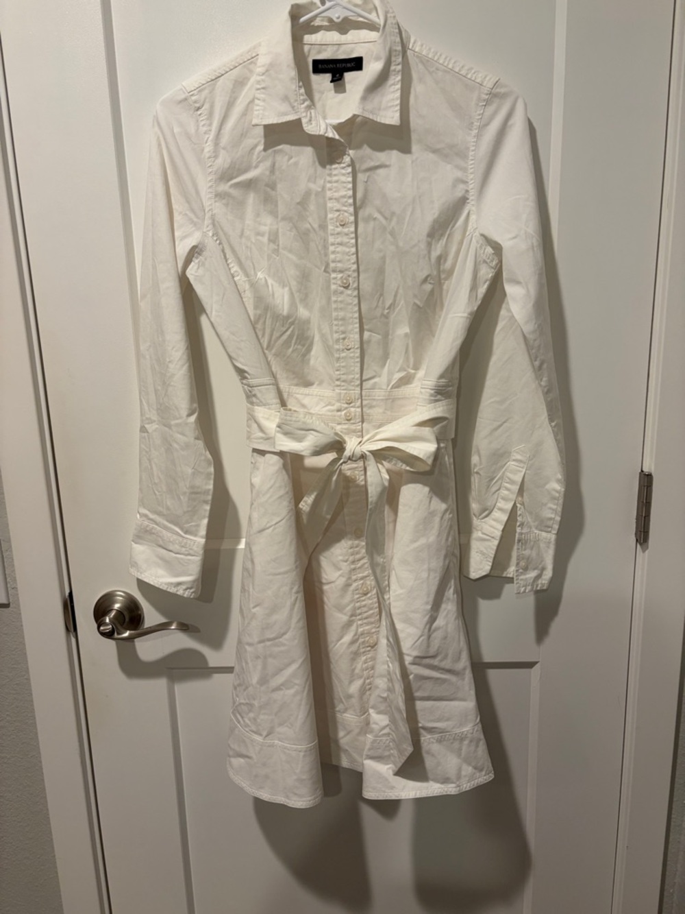 Banana Republic White Button-Front Tie-Waist Shirt Dress